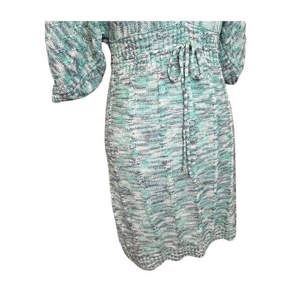Vertigo Paris boho knit sweater dress M green marled V-neck batwing drawstring - Picture 5 of 16